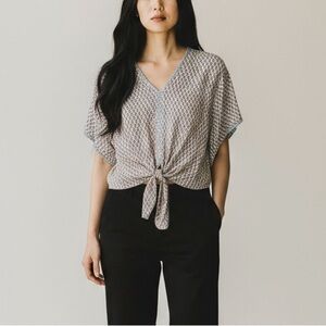 * Max Studio Print Blouse Top Size M Teal Blue Orange White